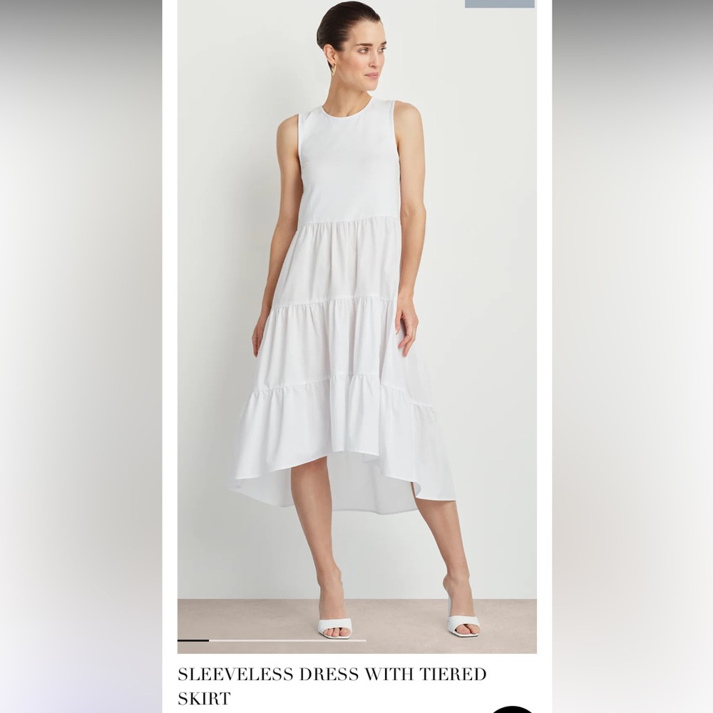 Ellen Tracy dress, Elegant White Sleeveless Dress with Tiered Skirt